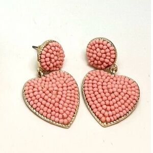 Pink Beaded Heart Fashion Earrings 2326